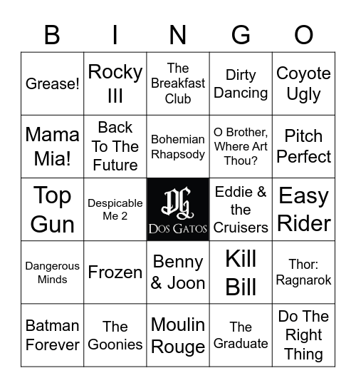 v23 Movie Songs Bingo Card