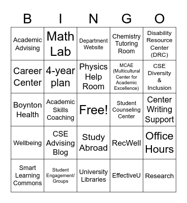 Mid-Semester Check-In Bingo Card