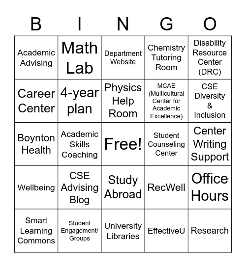 Mid-Semester Check-In Bingo Card