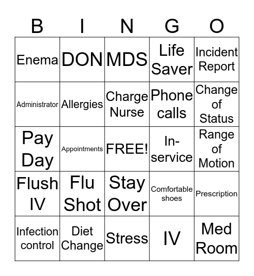 NURSE'S BINGO Card