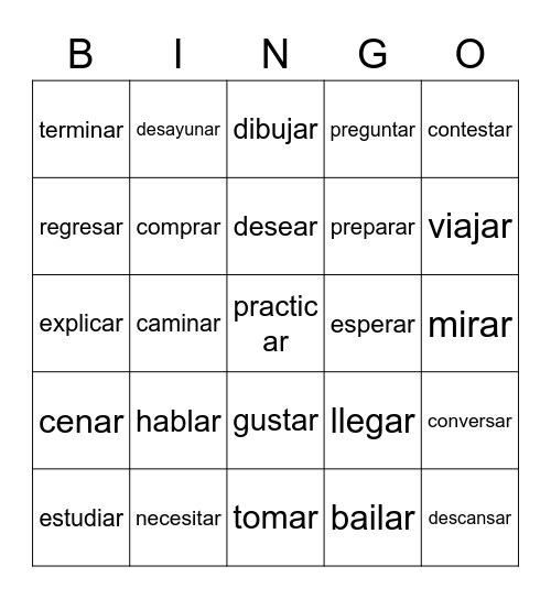 1-2.1 Present tense of -ar verbs Bingo Card