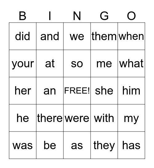 Word Bingo Card