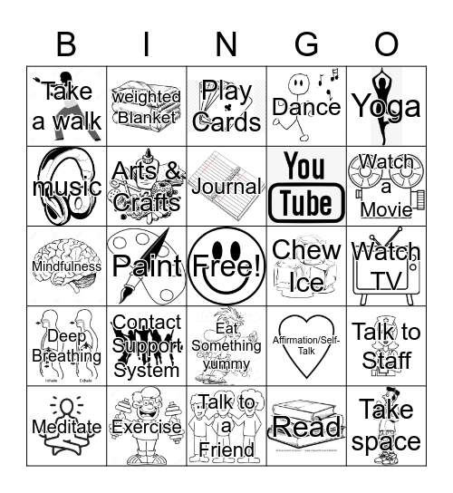 Coping Skills Bingo Card