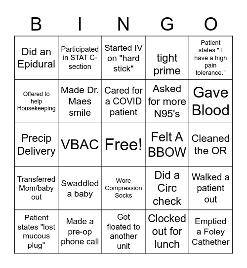 OB Bingo- RN Bingo Card