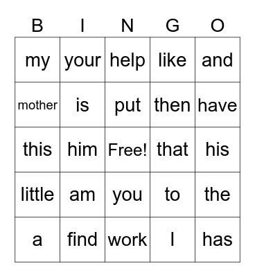 Sight words review Bingo Card
