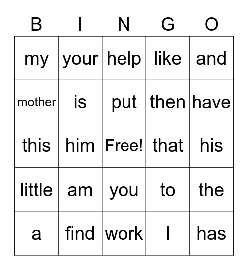 Sight words review Bingo Card