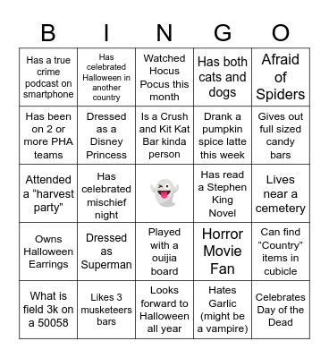 Halloween Team Building Bingo Card