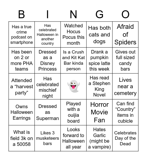 Halloween Team Building Bingo Card