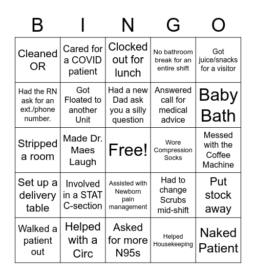 OB Bingo-Aid Bingo Card