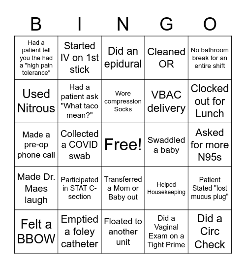 OB Bingo- RNs Bingo Card