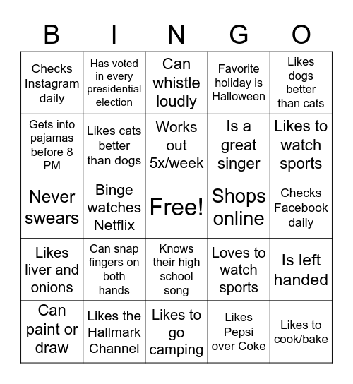 Get to Know You Bingo Card