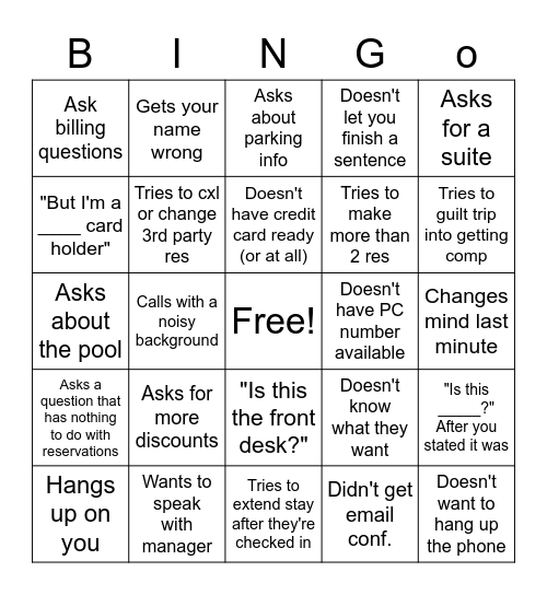 Our Lovely Guests Bingo Card