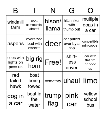 road trip sites Bingo Card