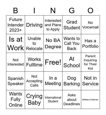 Call Bingo Card