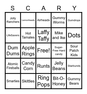 Low Phosphorus Halloween Candy Bingo Card
