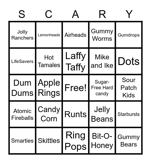 Low Phosphorus Halloween Candy Bingo Card