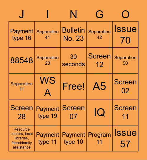 VT UI Bingo Card
