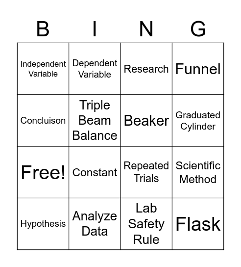 Scientific Method & Variables Bingo Card