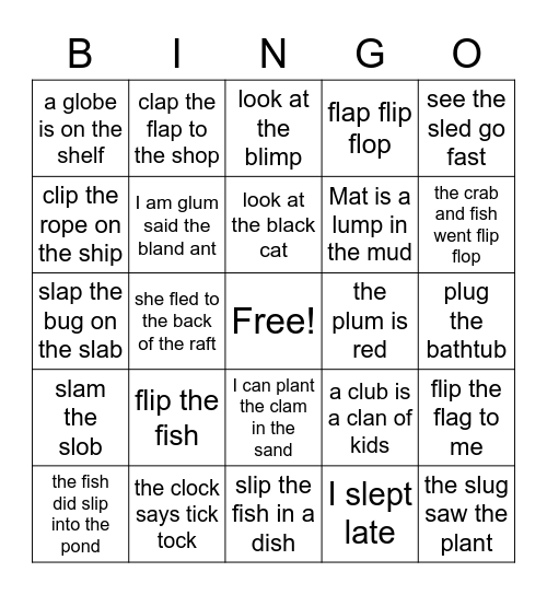 L Blends Bingo Card