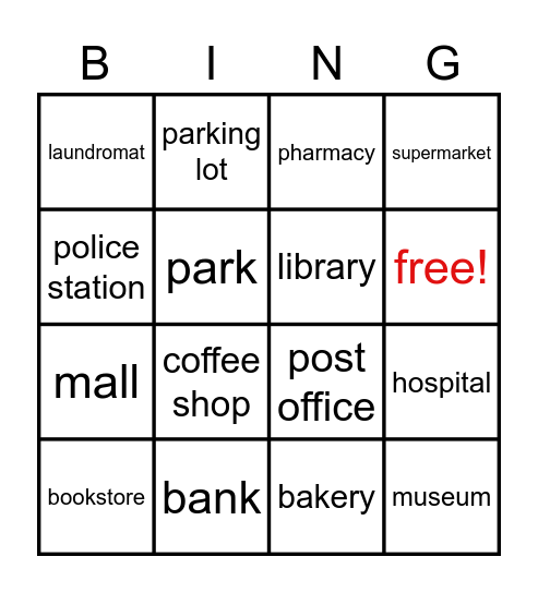 Places Bingo Card