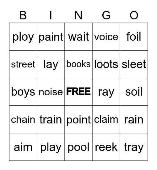 Words Bingo Card