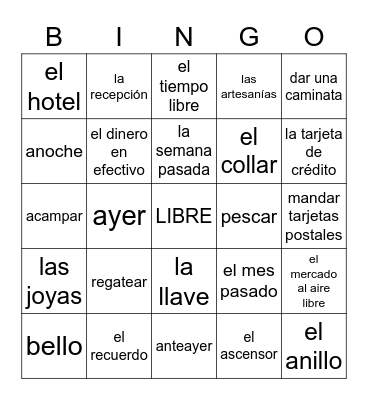 L2 Vocabulario 1.2 Bingo Card