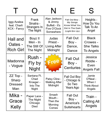Game Of Tones 1/13/22 Game 1 Bingo Card