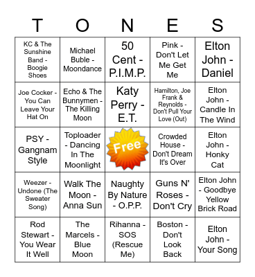 Game Of Tones 10/21/21 Game 6 Bingo Card