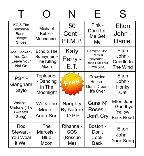 Game Of Tones 10/21/21 Game 6 Bingo Card