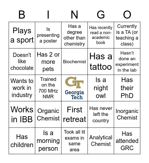 Departmental Research Retreat 2021 Bingo Card