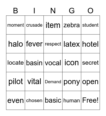 Untitled Bingo Card