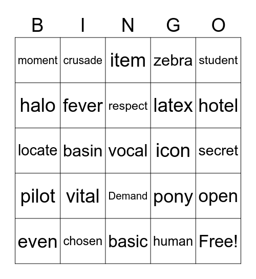 Untitled Bingo Card