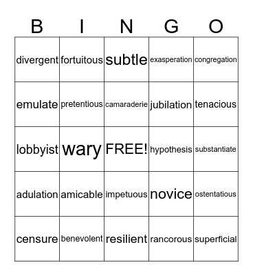 ACT VOCABULARY Bingo Card