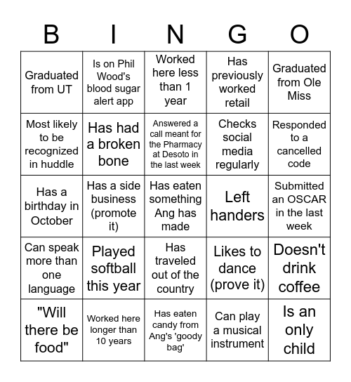 Pharmacy Bingo Card