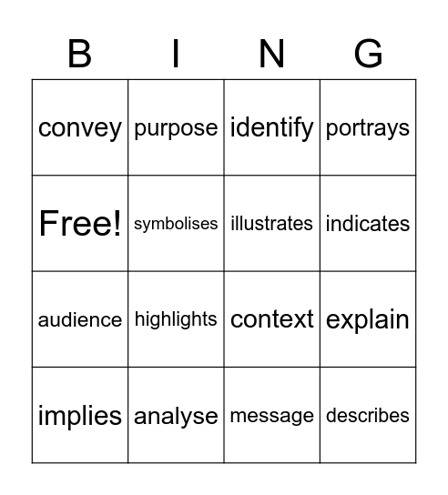 English Term 4 Bingo Card