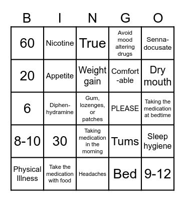 Medication Group Bingo Card