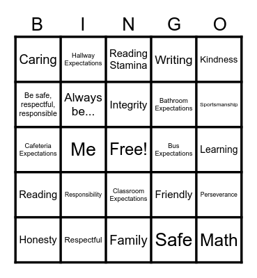 Iberia Elementary School Bingo Card