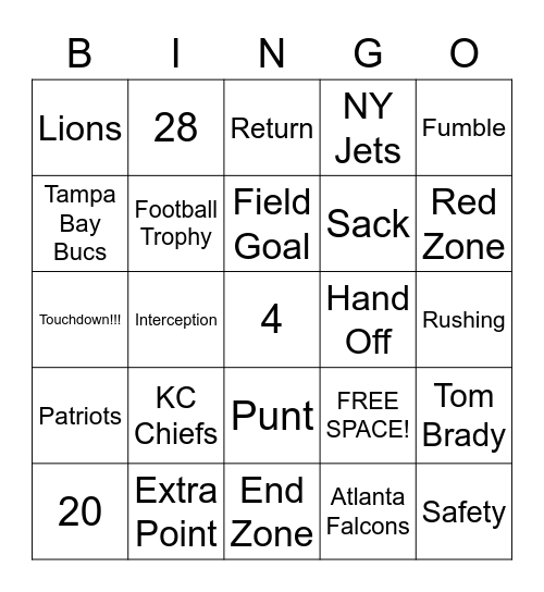 Football Bindo Bingo Card