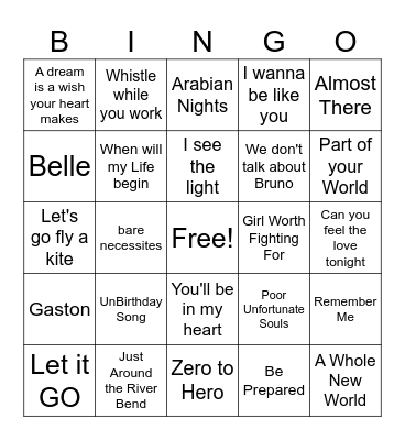 Disney Bingo R1 Bingo Card