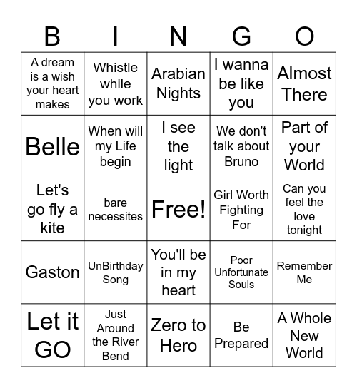 Disney Bingo R1 Bingo Card