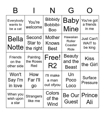 Disney Bingo R2 Bingo Card