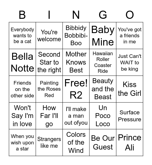 Disney Bingo R2 Bingo Card