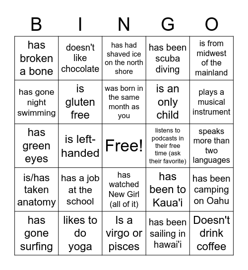 HPU BINGO Card