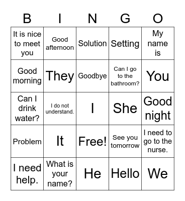 Greetings + Subject Pronouns Bingo #2 Bingo Card
