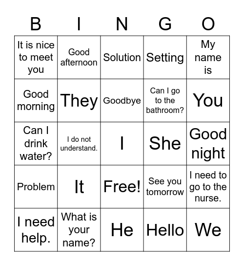 Subj. Pronoun + Greetings #2 Bingo Card