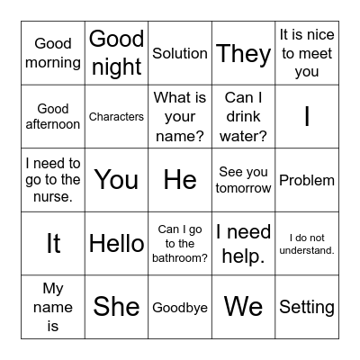 Subj. Pronouns + Greetings #2 Bingo Card