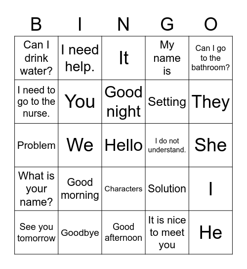 Subj. Pronoun + Greetings Bingo #2 Bingo Card