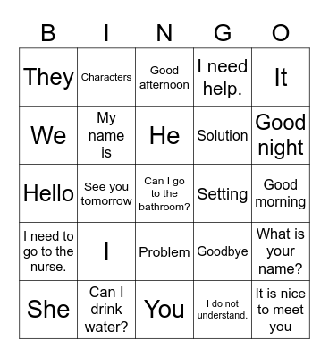 Greetings + Subject Pronouns #2 Bingo Card