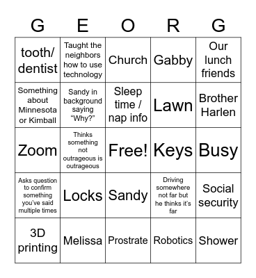 GEORGE Bingo Card