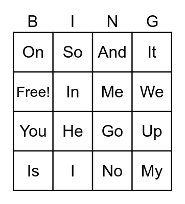 Sight words Bingo Card